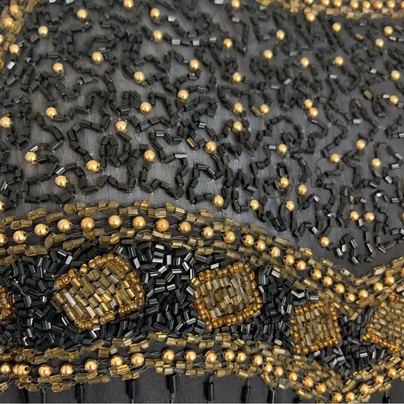 Landmark Vintage 100% Silk black and gold fully beaded evening gown Art Deco 2X - Picture 9 of 14
